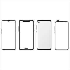 Poster - cellphone frame with blank display isolated templates, different style phone design. realistic smart