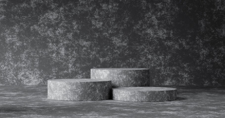 Aufkleber - Abstract concrete texture product background and empty minimal modern presentation of stone wall or podium pedestal display platform template wallpaper backdrops with interior blank stand. 3D render.