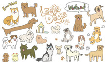 手描きのラフな犬の集合イラスト