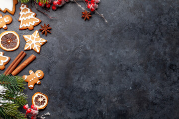 Wall Mural - Christmas card with gingerbread cookies