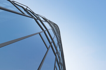 Poster - Low angle view of futuristic modern architecture, Skyscraper of corporate office building, 3D rendering.