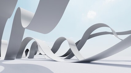 Abstract architecture background white curved stripes in design 3d render