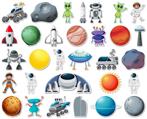 Wall Mural - set of stickers with solar system objects isolated