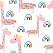 Seamless pattern with giraffe and abstract suitable as educational materials for kids for fabric, textile, vector illustration.
