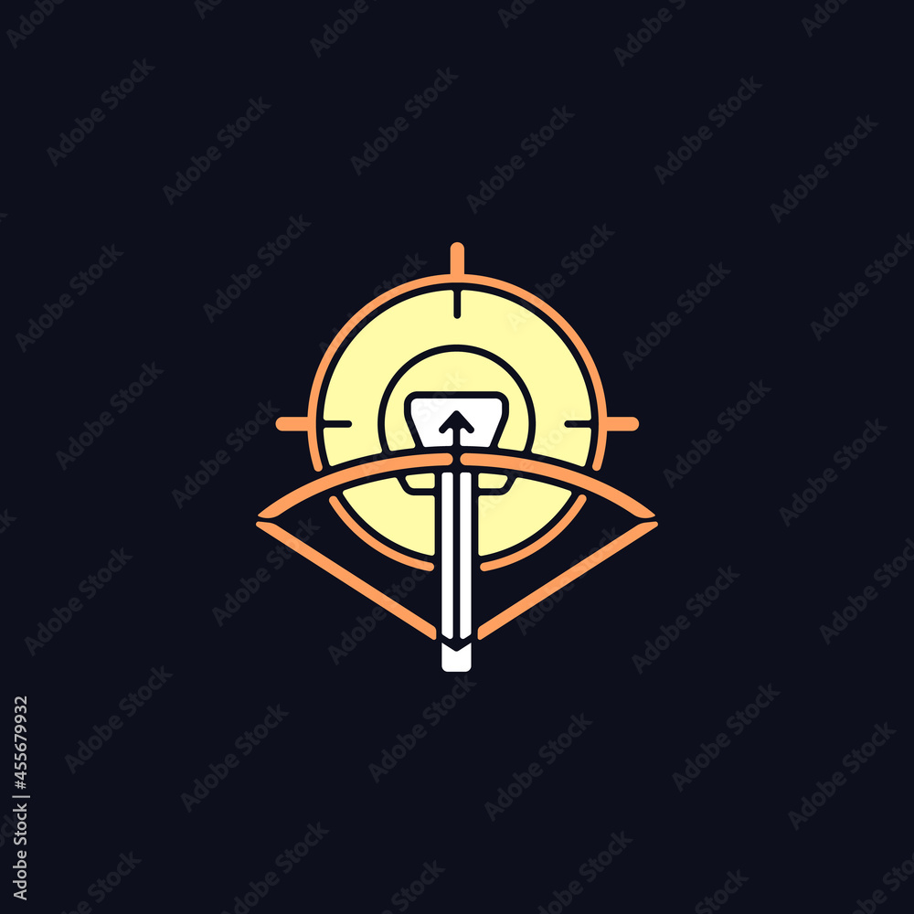Hunting with crossbow RGB color icon for dark theme. Use camouflage and ...