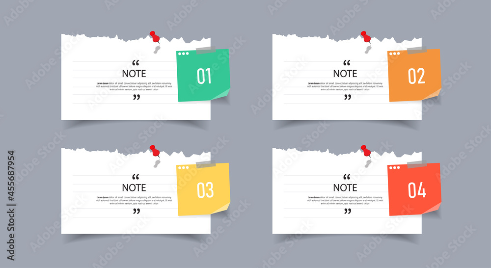 Text Box Template Notes Text box design with note papers. Stock Vector | Adobe Stock