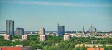 Summer Cityscape Of Riga. Top View. Modern Urban Architecture.