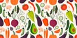 Vegetables seamless pattern with different elements