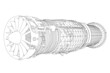 Detailed contour of an aircraft turbine from black lines isolated on a white background. Vector illustration