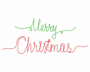 Wall Mural - Continuous one line drawing of text merry christmas holiday concept in silhouette on a white background. Linear stylized.