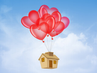 Poster - illustration of home with balloons