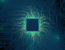 Printed Circuit Board, Motherboard. Abstract Technological Background. Computer Technology, Processor, Microchip. Artificial Intelligence, Big Data. Futuristic Vector Design, Cyber Innovation Concept