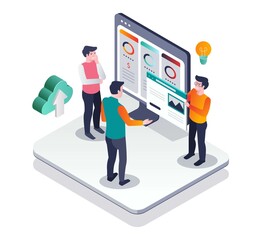 Aufkleber - Isometric illustration design concept. clients and company owners are negotiating the best website templates