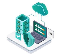 Aufkleber - Isometric illustration design concept. cloud server security and password