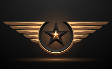 Wall Mural - black and gold star with wings on black background