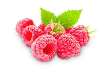 Wall Mural - bunch of ripe raspberries on white background, raspberry isolate