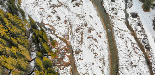 Wall Mural - Val Visdende is a Dolomite Valley. Aerial view in winter season, Italy