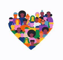 Diverse People Cartoon Heart Shape Friend Crowd