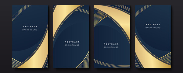 Poster - Dark blue and gold abstract luxury background. Social media card template with navy blue and gold background