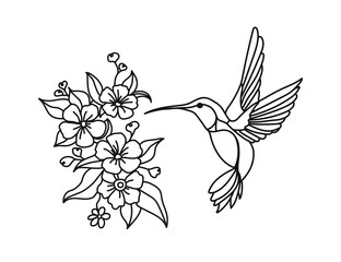 Wall Mural - Hummingbird, Wreath with peony, Flying bird, vector illustration