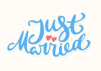 Canvas Print - Just married. Vector handwritten lettering banner.