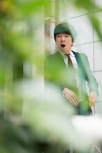 Man In Suit Yawning Outdoor