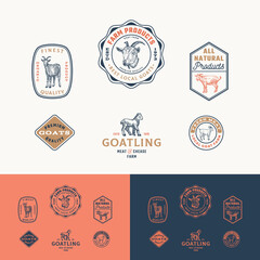 Wall Mural - Best Local Goat Farm Retro Framed Badges or Logo Templates Collection. Hand Drawn Cattle Animals Sketches with Retro Typography. Vintage Sketch Emblems Set. Isolated