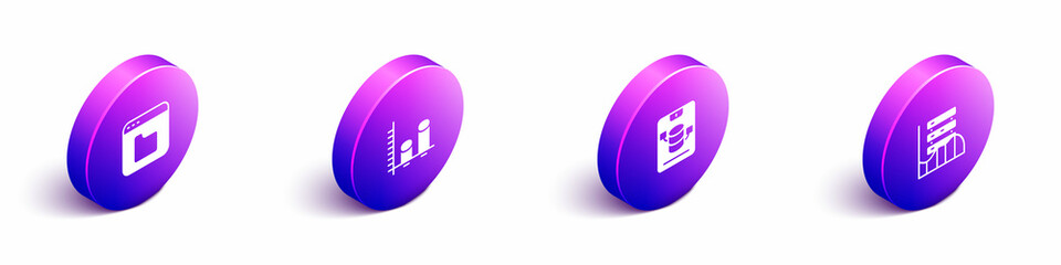 Poster - Set Isometric Browser files, Data analysis, Server, Data, Web Hosting and icon. Vector