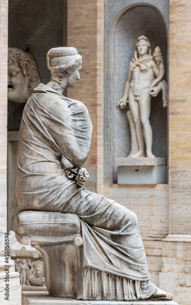Roman Statues In Rome Exhibition inside Museum in Rome of ancient marble statues representing ...