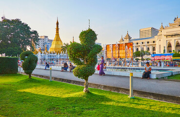 Wall Mural - The landmarks of Yangon Downtown, Myanmar