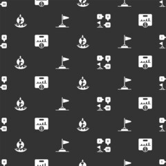 Poster - Set Planning strategy, Key performance indicator, World expansion and Flag on seamless pattern. Vector