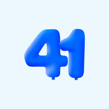 Blue 3D Number 41 Balloon Realistic 3d Helium Blue Balloons. Vector Illustration Design Party Decoration, Birthday,Anniversary,Christmas, Xmas,New Year,Holiday Sale,celebration,carnival,inflatable