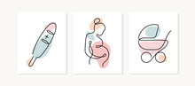 Pregnancy Cards. Continuous Line Vector Illustration.