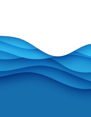 Wall Mural - Abstract background in paper cut style. 3d wallpaper with cut out deep waves modern cover. Blue color layers with smooth shadow papercut art. Vector card illustration, origami geometric shapes