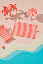 Beach Design By Paper Art Style Background 