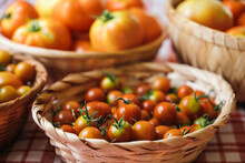 Garden Tomatoes In Woven Baskets
