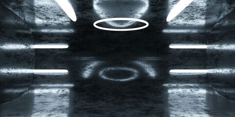 Poster - empty futuristic concrete industrial basement room studio 3d render illustration