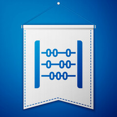 Poster - Blue Abacus icon isolated on blue background. Traditional counting frame. Education sign. Mathematics school. White pennant template. Vector