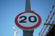 Closeup of a speed limit road sign