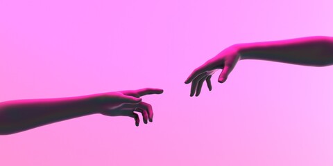 Poster - Modern 3d illustration with two hands about to touch each other