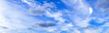 Fototapeta Na sufit - Panoramic summer sky with white clouds on bright blue horizon