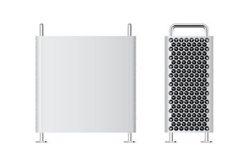 Poster - Realistic new technology computer. front and side view computer with grated cheese style. Premium Vector