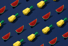 Pineapple Watermelon Fashion Hipster On Blue