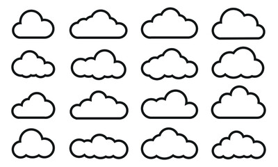 Poster - Cloud line vector icon. Set of cloud line isolated signs or icon. Abstract shape. Linear graphic. Cloud outline set.