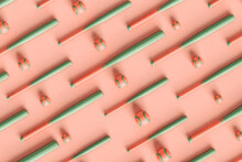 Pattern Of Baseball And Baseball Bat On Pink Background