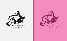 Beautiful Women Singer Logo Design With Music Chord Combination Style Concept.
