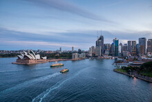 Sydney Skyline And Opera House From Harbour Bridge.
