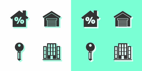 Sticker - Set House, with percant discount, key and Garage icon. Vector