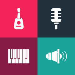 Canvas Print - Set pop art Speaker volume, Grand piano, Microphone and Guitar icon. Vector