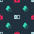 © Kostiantyn - Set Casino slot machine with clover, Deck of playing cards and Game dice on seamless pattern. Vector